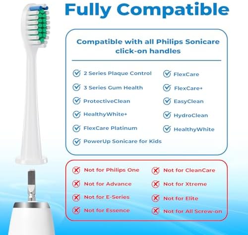 Replacement Toothbrush Heads for Philips Sonicare, Electric Toothbrush Head C1 Compatible with 1100/4100/5100/5300/6100/7500/9300 and More Click-on Handles, 4 Pack