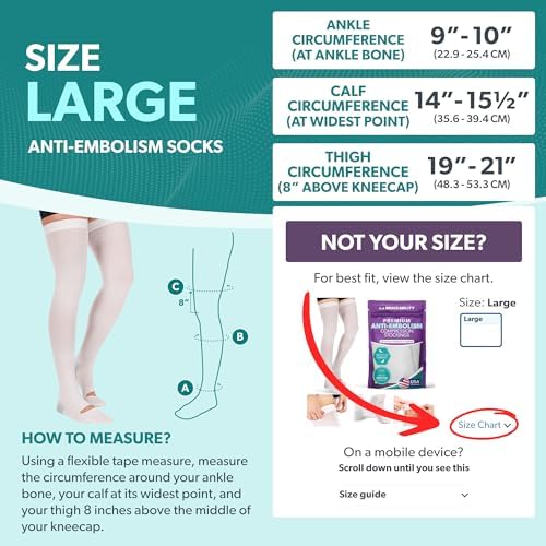 BraceAbility Anti Embolism Compression Stockings - Thigh High Medical TED Hose 15-20 mmHg with Top Toe Inspection Hole for Men, Women, Post Surgery Recovery, Varicose Veins, DVT Prevention (L)