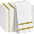 100 Pack Napkins Disposable Guest Towels Linen-Feel Decorative Napkins Soft and Absorbent Dinner Paper Hand Towels for Bathroom Party Powder Room Hotel Fancy Restaurant (100 Gold Line)
