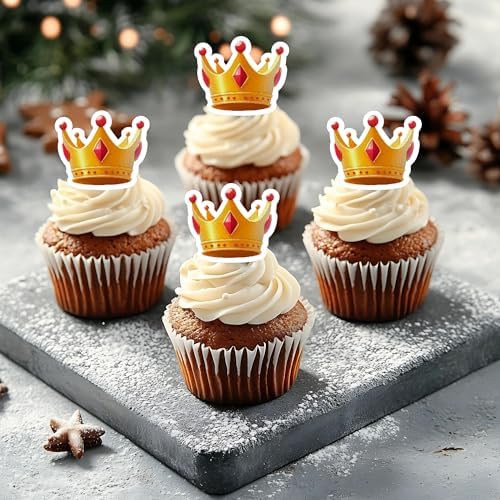 50 PCS Edible Crown Cupcake Toppers Wafer Paper Crowns Cupcake Picks Edible Crowns Prince & Princess Birthday Party Decorations for Crown Theme Birthday Party Decoration Supplies