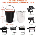 Drip Bucket and 15-Pack Disposable Foil Liners for Oklahoma Joe's, Traeger, Pit-Boss, Z Grill, Camp Chef, Grill Grease Liner Fits Most Offset Smoker, Rec Tec Pellet Grill Bucket, Black