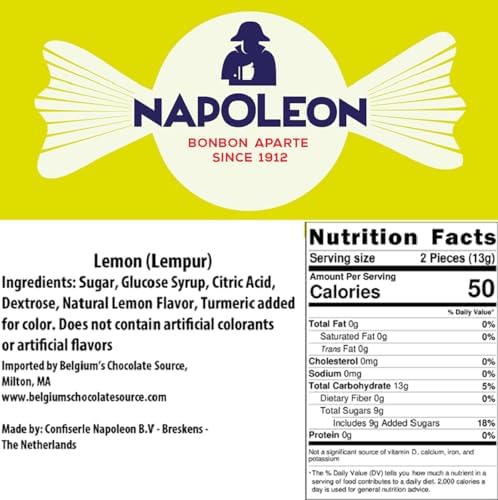 Napoleon Sour Lemon Balls Individually Wrapped Hard Candy Sour Bon Bons Gluten Free, Dye-Free Candy 10 Ounces