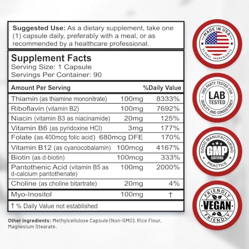 Divine Bounty Super B Complex Vitamins - All B Vitamins Including B12, B1, B2, B3, B5, B6, B7, B9, Folic Acid - Vitamin B Supplement - Support Healthy Energy Metabolism - 90 Vegetarian Capsules