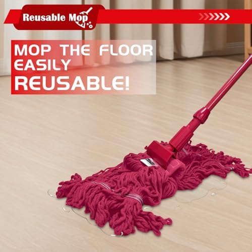 21oz Looped Thick Red Mop Head - Heavy Duty Wet Cleaning Replacement Head, Cotton Washable Industrial mop Heads Heavy Duty for Commercial & Home Cleaning（RED）