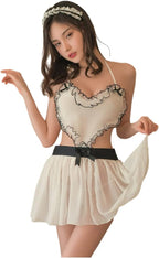 SINROYEE Ladies Sexy Cosplay Lingerie Japanese Anime Maid Outfit Halloween Lace Babydoll Lingerie Set Sexy French Maid