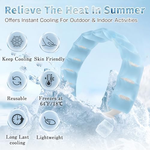 Cooling Neck Tube Ice Ring Cooler Reusable 18℃/64℉ Freeze for Hot Summer, Wearable Cooling Neck Wraps Outdoor Sports Workers Blue 1 Pack