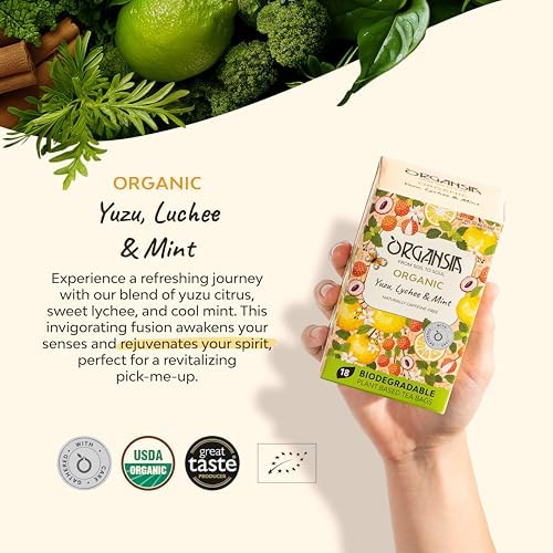 Organsia Herbal Tea -Yuzu, Lychee & Mint - Certified Organic - Caffeine Free
