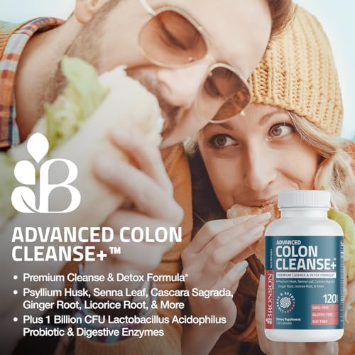 Bronson Advanced Colon Cleanse Premium 14 Day Cleanse & Detox Formula with Psyllium Husk, Senna Leaf, Cascara Sagrada, Ginger Root, Licorice Root & More, Non-GMO, 28 Capsules