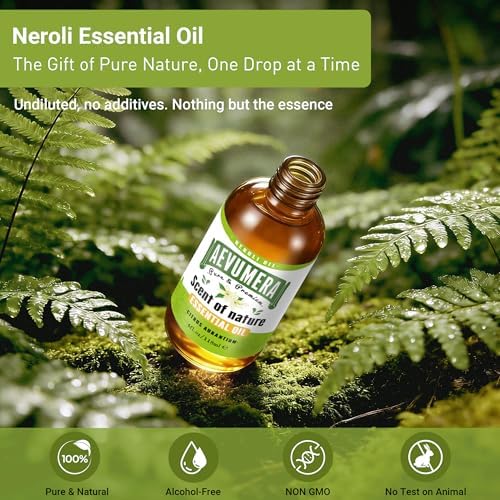 Neroli Essential Oil 4fl.oz Pure Natural Neroli Oil Essential Oil for Aroma Diffuser, Aromatherapy, Skin, Massage, Soap & Candle Making, Perfume, Humidifier, Bath, Home Cleaning - 118ML