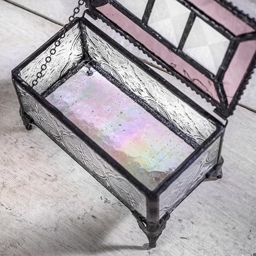 J Devlin - Vintage Stained Glass Jewelry Box Trinket Keepsake Display - Box 514 (Pink)
