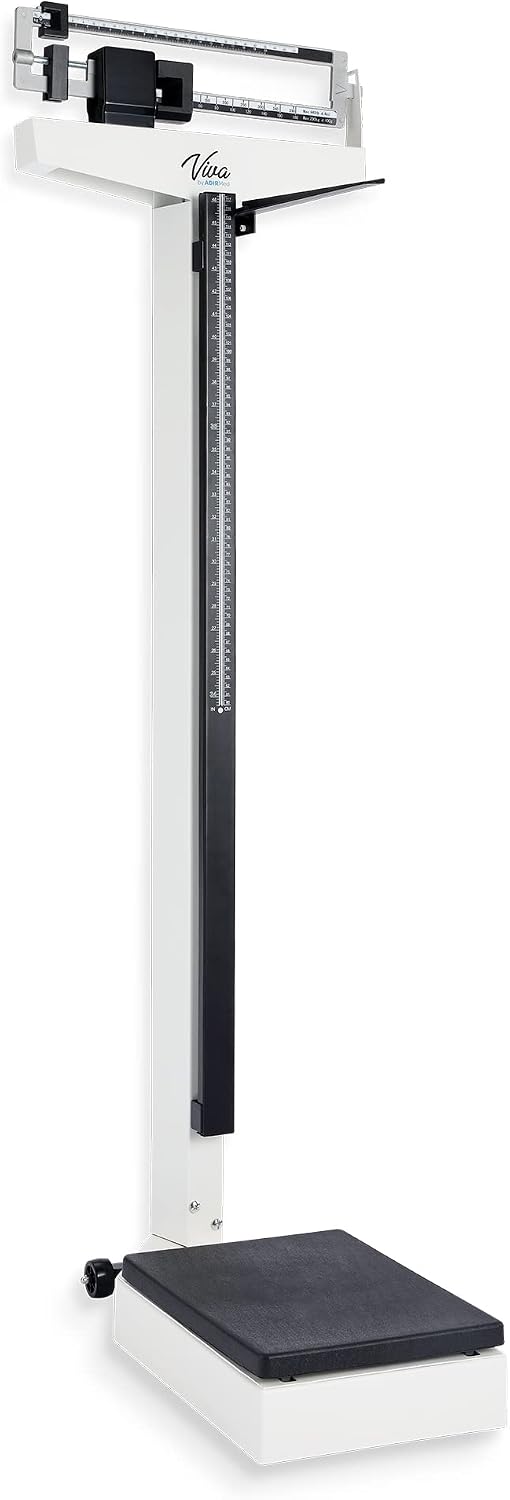 AdirMed Mechanical Physician Scale with Height Rod - Manual Measuring Scale - Eye-Level Display Dual Reading Die-Cast Beam with Two Sliding Weights & Retractable Height Rod