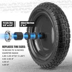 TICONN 4.80/4.00-8 Tire, 14.5" Flat Free Wheelbarrow Tire and Wheel, Solid Replacement Tires with 3" Centered Hub, 5/8" 3/4" Bearings, Universal Fit 4.80/4.00-8, 3.50/3.00-8, 4.00-6 (Black)