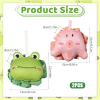 2 Pcs Animal Design Exfoliating Bath Scrubber Cute Cartoon Bath Sponges Shower Loofah Sponges Loofah Pouf Gentle Exfoliating Body Scrubber Shower Ball Designed for Women Boys Girl