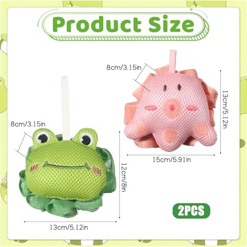 2 Pcs Animal Design Exfoliating Bath Scrubber Cute Cartoon Bath Sponges Shower Loofah Sponges Loofah Pouf Gentle Exfoliating Body Scrubber Shower Ball Designed for Women Boys Girl