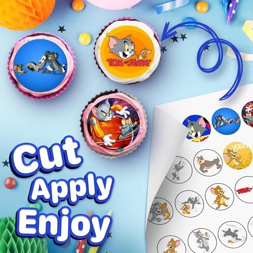 30 x Cupcake Toppers Themed of Cartoon Cat and Dog Collection - Edible Cake Decorations | Uncut on Icing Sheet