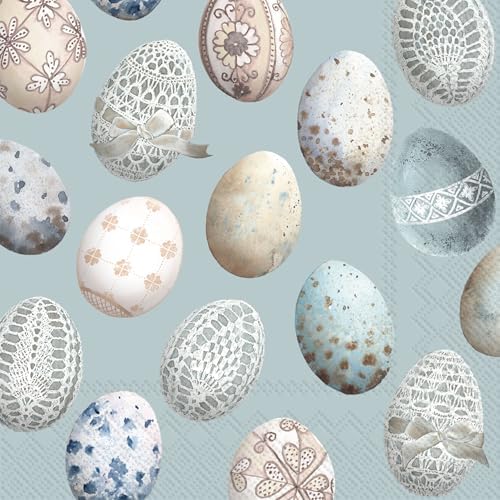 IHR Ideal Home Range Party Napkins Disposable 3-Ply Paper Lunch Napkin Pack, 6.5" x 6.5", Eggs Allover Turquoise, 20-Count
