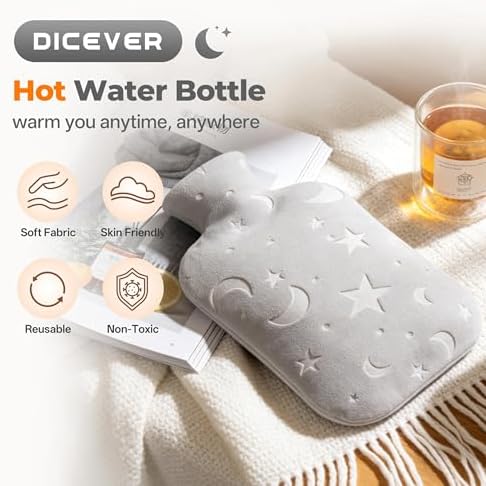 Hot Water Bottle with Soft Cover - 2L Hot Water Bag for Cozy Nights, Feet and Bed Warmer, Gray