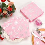 FYSUIMU 80 Pcs Winter Paper Napkins Christmas Foil Silver Pink Snowflake Disposable Luncheon Napkins Xmas Dinner Napkin for Winter Birthday Baby Shower Party Table Supplies