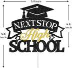 Next Stop High School Cake Topper, Congrats Grad, Goodbye Middle School, Class of 2026 8th Grad Grade Graduation Party Decorations Supplies, Black and Gold Glitter