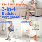 3 in 1 Bedside Commode,Commode Toilet with Padded Seat and Backrest,Includes 40 Liners and 6.5QT Foldable Bucket,Adjustable Height & Width,Fits Most Body Sizes,Potty Chair for Adults and Seniors