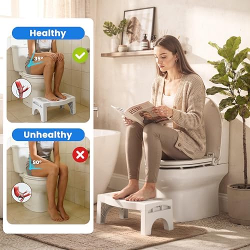 Foldable Toilet Stool for Adults, Non-Slip Bathroom Squatting Stool Portable Poop Stool Squat for Adult Kids Seniors, Toilet Assistance Potty Foot Step Stool, No Installation Required, White