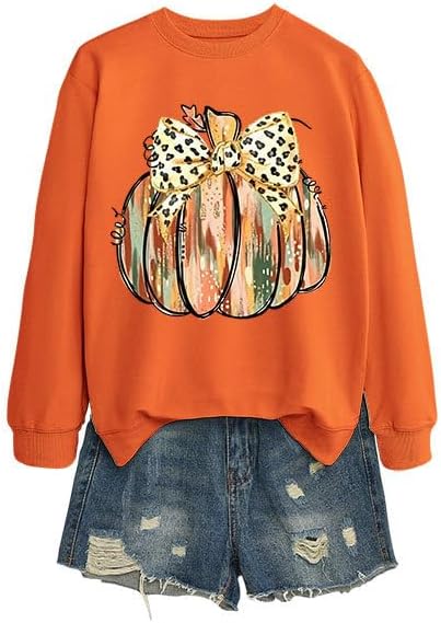QYZ-Top Fall Pumpkin Sweatshirt for Women Pumpkin Pullovers Halloween Thanksgiving Long Sleeve Shirt Tops