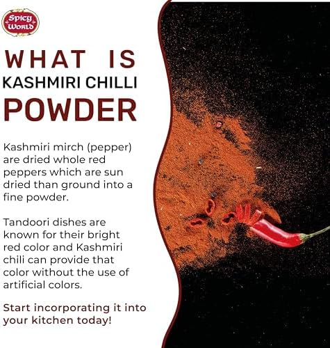 Kashmiri Chili Powder 5 LB Bulk Jar - All Natural, Low Heat Chilli Powder (Deggi Mirch), Salt-Free, 100% Natural Authentic Indian Spice by Spicy World