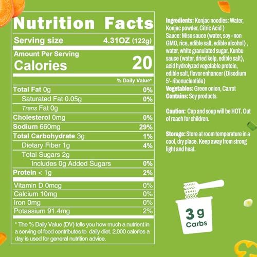 Hethstia Konjac Noodles Miso Soup Cup, Low Carb Instant Shirataki Noodle, 6 Packs, Vegan, Gluten-Free, Fat-Free, Low-Calorie, Keto, Ready to Eat, Quick Healthy Asian Ramen Meal
