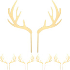 Christmas Antlers Cake Topper Set 5Pcs Gold Acrylic Reindeer Antler Cupcake Toppers and Fruit Picks for Holiday Party Cake Decorations Birthday and Baby Shower Dessert Accessories