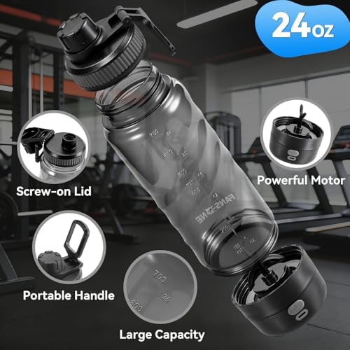 FANS-ONE Electric Protein Shaker Bottle, 24 oz USB C Rechargeable Electric Mixer, Shaker Cups for Protein Shakes and Meal Replacements, Portable Blender Self Mixing Cup for Gym Workout, Black
