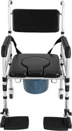 Shower Chair with Wheels Rolling Commode Chair for Toilet with Arms, Adjustable Height Folding Bath Commodes for Inside Shower, Bedside Wheelchair Bathroom Chairs for Elderly, Disabled, Injured