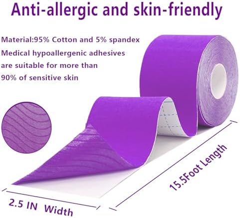 SOON GO Kinesiology Tape Pro 1/2/5 Rolls, 2 Inch High Elasticity Sports Tape Therapeutic Pain Relief–Physio Tape for Muscle Recovery & Joint Support, Waterproof & Hypoallergenic & Breathable–Purple