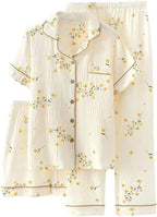 codcm Womens 3pcs Cotton Pajamas Set Short Sleeve Sleepwear Fruit Print Cute Pj Set with Long Pants