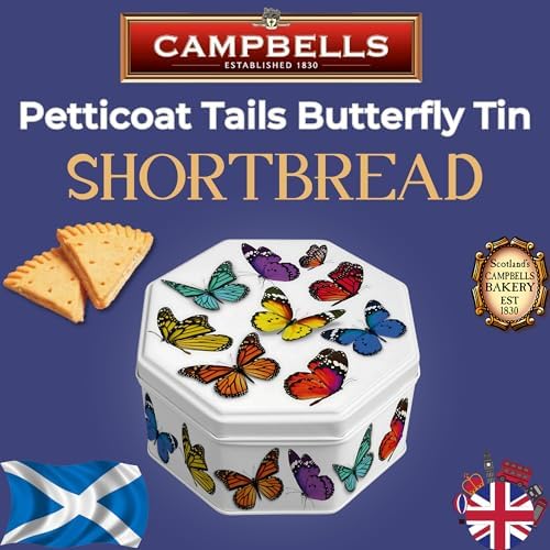 Campbells Shortbread Petticoat Tails Butterfly Tin 4.1 Oz (115g) - Pure Butter Scottish Shortbread Cookies from Scotland, British Tea Biscuits, Butter Cookies Gift in Tin Can, Scottish Snacks