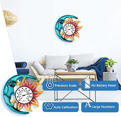 Large Number Indoor Outdoor Thermometer, Celestial Sun and Moon Decor Wall Thermometer for Patio, Outside, Inside, Home, Garden, Room, Window, Greenhouse (15")