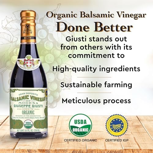 Giusti Organic Balsamic Vinegar of Modena IGP – Matured & Balanced Authentic Italian Aceto Balsamico di Modena IGP, 1 Silver Medal, Made in Italy – 8.45 fl oz (250 ml) - Pack of 1