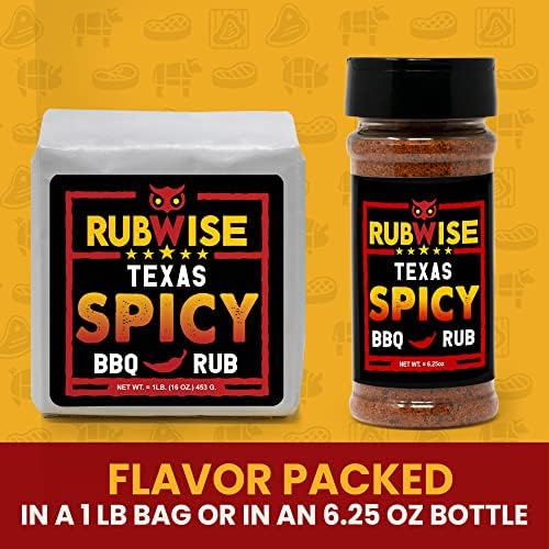 RubWise Texas Style Spicy BBQ Brisket Rub (1 lb) No MSG | Dry Spice Blend Seasonings for Smoking and Grilling | Meat Rubs for Smoker | Savory & Hot Seasoning for Beef, Burgers, Ribs, Steak, Chicken