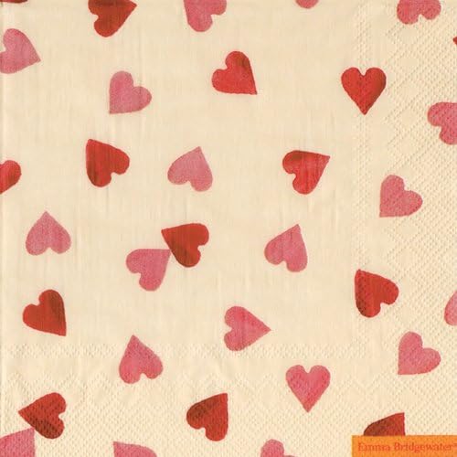 Ideal Home Range 20 Count Boston International 3-Ply Paper Cocktail Napkins, Emma Bridgewater Hearts