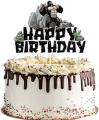 Gorilla Cake Topper for Boys Girls Adults Happy Birthday Safari Jungle Animal Ape Party Decorations Supplies Glitter Gorilla Birthday Cake Decorations