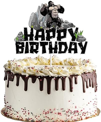 Gorilla Cake Topper for Boys Girls Adults Happy Birthday Safari Jungle Animal Ape Party Decorations Supplies Glitter Gorilla Birthday Cake Decorations