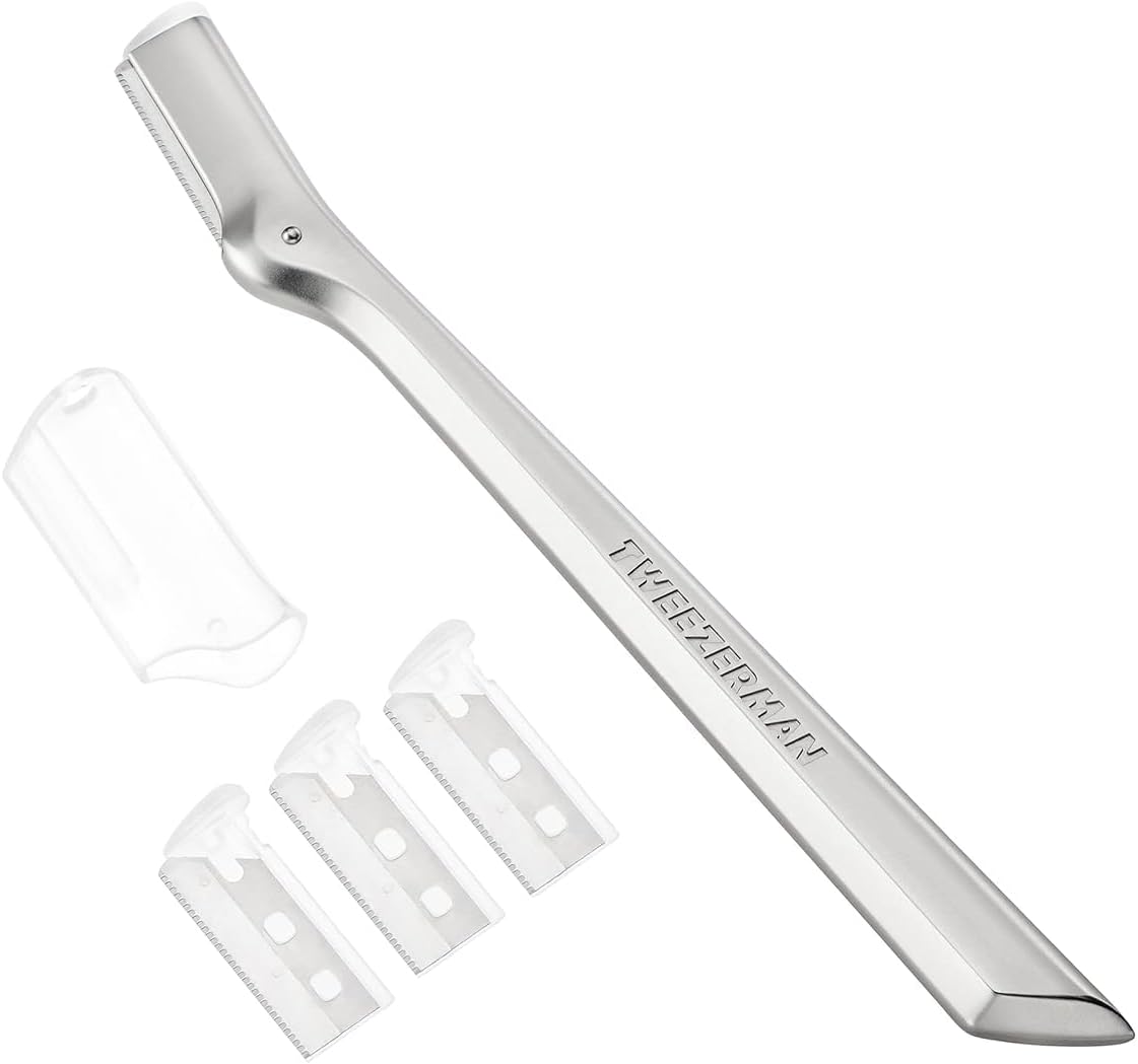Tweezerman Eyebrow Razor with 3 Replacement Blades and Safety Cap (Stainless Steel)
