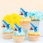 Ercadio 50Pcs Edible Shark Cupcake Toppers Baby Shower Party Kids Birthday Cupcake Picks Ocean Animal Theme Birthday Party Cake Decorations Supplies