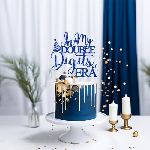 In My Double Digits Era Cake Topper Out Single Digits I'm 10 Decorations 10th Birthday Party Decoration Happy 10th Birthday Cake Decor Blue Glitter