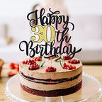 Happy 30th Birthday Cake Topper, Black Gold Glitter Birthday Cake Topper, 30th Anniversary/ 30th Birthday Party Decoration Supplies