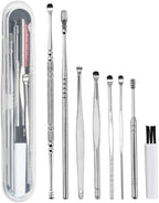 8 Pcs Ear Pick Earwax Removal Set, Stainless Steel Silvery Double Headed Ear Cleansing Tool Set, Ear Curette Ear Wax Remover Tool with A Cleaning Brush and A Storage Box