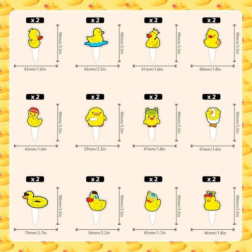 24pcs Cute Yellow Duck Cupcake Toppers Kids Duckling Theme Happy Birthday Decorations Set, Boys and Girls Birthday Party, Baby Shower, Farm Theme Party Cartoon Duck Decoration Supplies