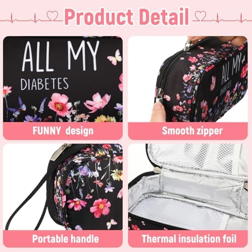 TrelaCo Insulin Cooler Travel Case Diabetic Travel Case Portable Diabetic Supplies Bag Spring Funny Gifts for Insulin Pen Waterproof Storage Bag for Travelling Diabetes Care Supplies(Wildflower)