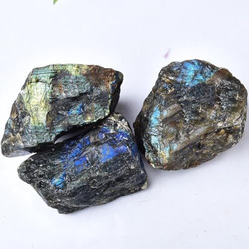 Raw Labradorite Stone Blue Rough Labradorite Rock Healing Crystal and Stone for Tumbling Meditation 0.4-0.6 Pound