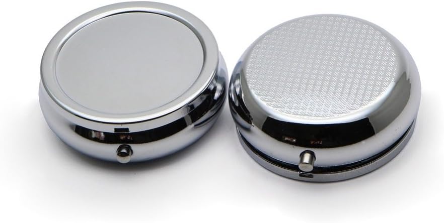 Pill Box Round Metal Pill Case Portable Mini Silver Medicine Drug Holder Container Organizer with 3 compartments for Travel Outdoor Use Pack of 2