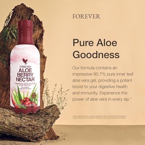 Forever Living - Aloe Berry Nectar - 90.7% Pure Aloe Vera Gel with Cranberries and Apples - No Preservatives - 1L (Pack of 2)